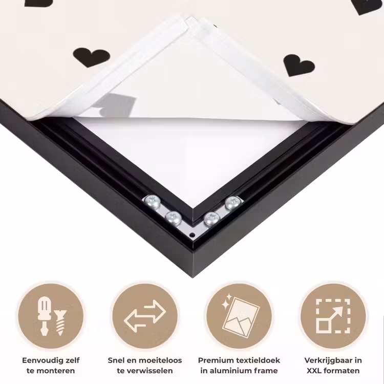 Valentijn - Hart - Wit - Zwart Textielframe zwart klein 947 -USP_closeupNL