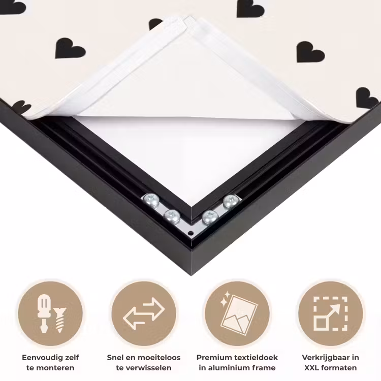 Valentijn - Hart - Wit - Zwart Textielframe zwart klein 947 -USP_closeupNL