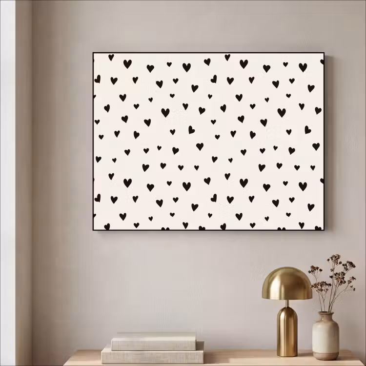 Valentijn - Harten - Zwart - Wit Textielframe zwart klein 947 -sfeer2