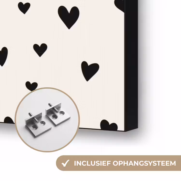 Valentijn - Harten - Zwart - Wit Textielframe zwart klein 947 -USP_ophangsysteemNL