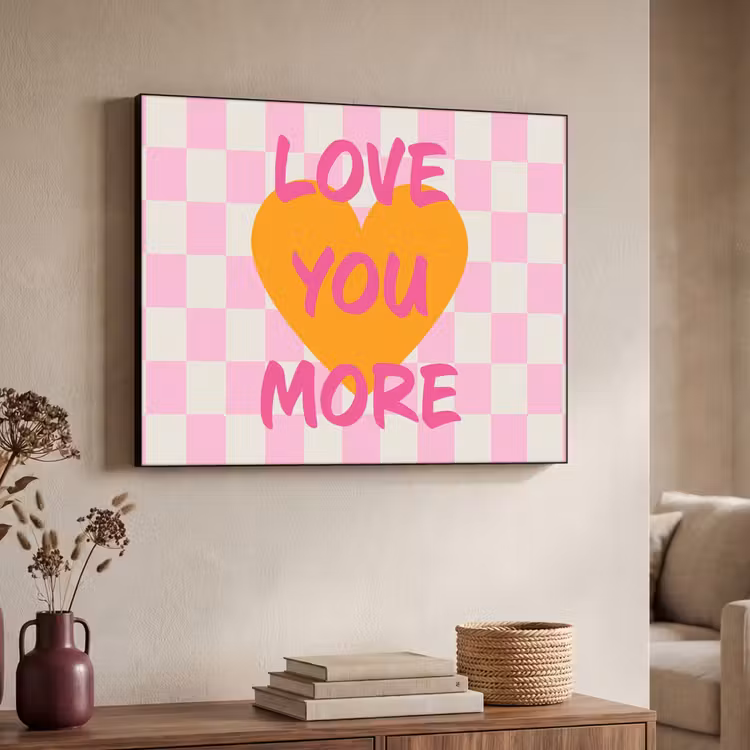 Valentijn - Love - Roze - Oranje Textielframe zwart klein -sfeer3