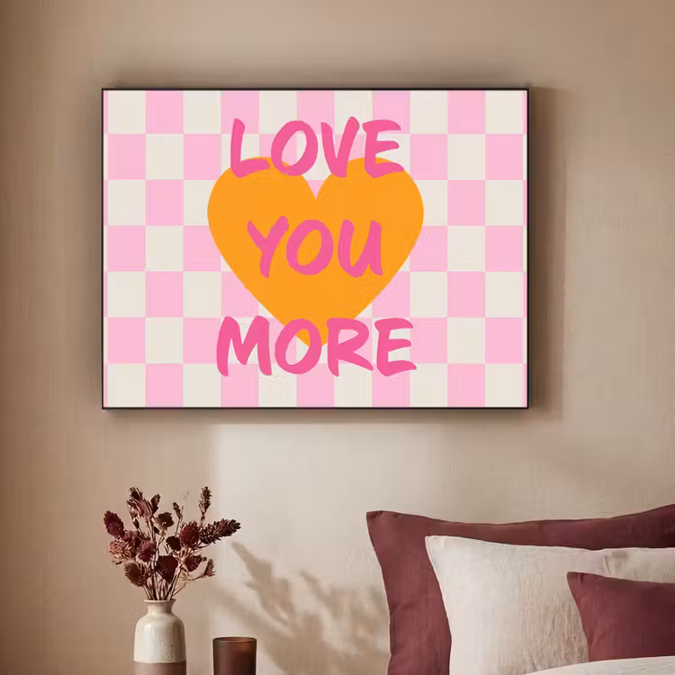 Valentijn - Love - Roze - Oranje Textielframe zwart klein -sfeer1