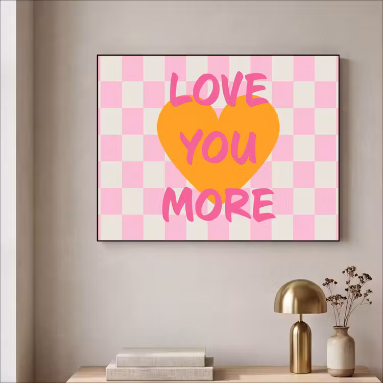 Valentijn - Love - Roze - Oranje Textielframe zwart klein -sfeer2