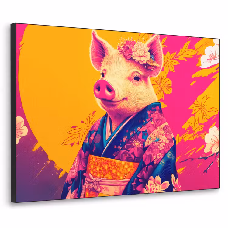 Varken - Bloemkroon - Kimono - Abstract Textielframe - compleet frame klein -3d