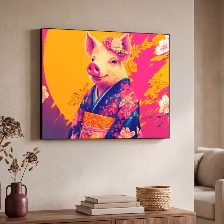 Varken - Bloemkroon - Kimono - Abstract Textielframe zwart klein -sfeer3