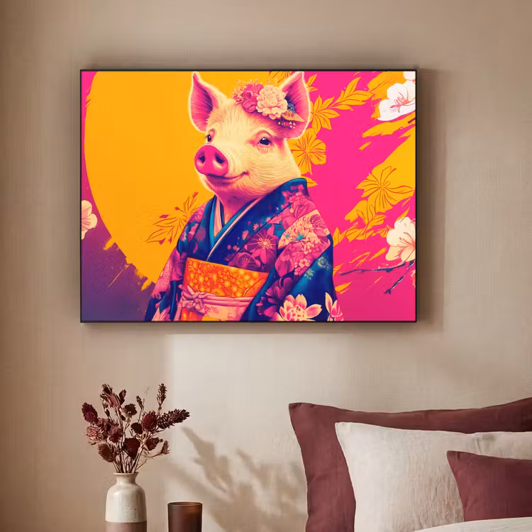 Varken - Bloemkroon - Kimono - Abstract Textielframe - compleet frame klein -sfeer1
