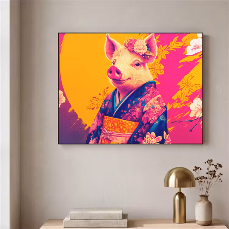 Varken - Bloemkroon - Kimono - Abstract Textielframe zwart klein -sfeer2