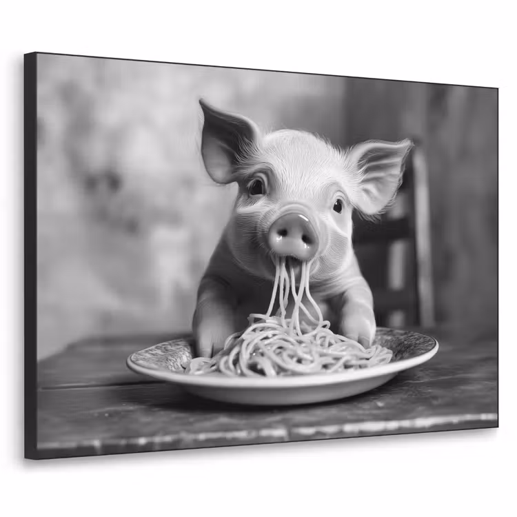Varken - Schattig - Spaghetti - Zwart wit - Dier Textielframe zwart klein -3d