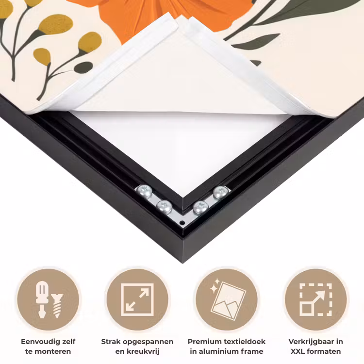 Veldbloemen - Stengels - Blaadjes - Groen Textielframe zwart klein -USP_feed_closeupNL