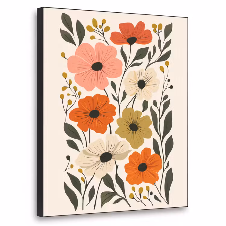 Veldbloemen - Stengels - Blaadjes - Groen Textielframe zwart klein -3d