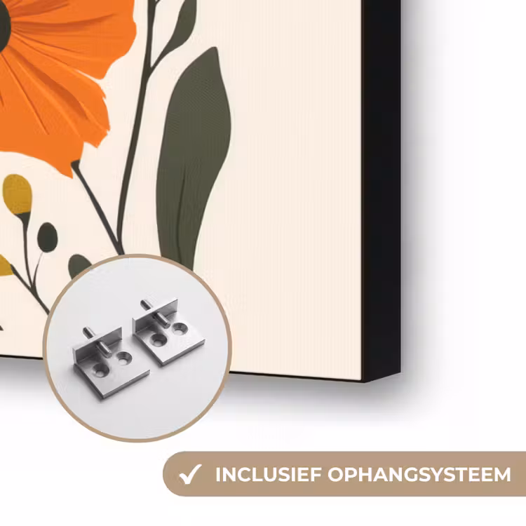 Veldbloemen - Stengels - Blaadjes - Groen Textielframe zwart klein -USP_ophangsysteemNL
