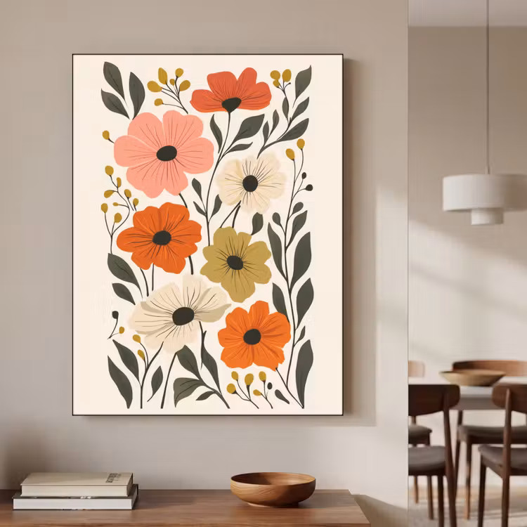 Veldbloemen - Stengels - Blaadjes - Groen Textielframe - compleet frame klein -sfeer2