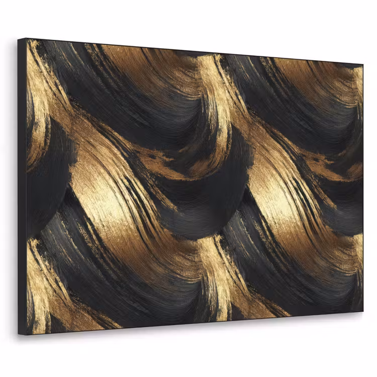 Verfstreken - Abstract - Goud - Zwart Textielframe zwart klein 947 -3d