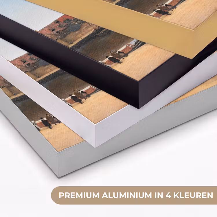 Vermeer - Stad - Oude meesters - Kunst Textielframe zwart klein -USP_kleurenNL