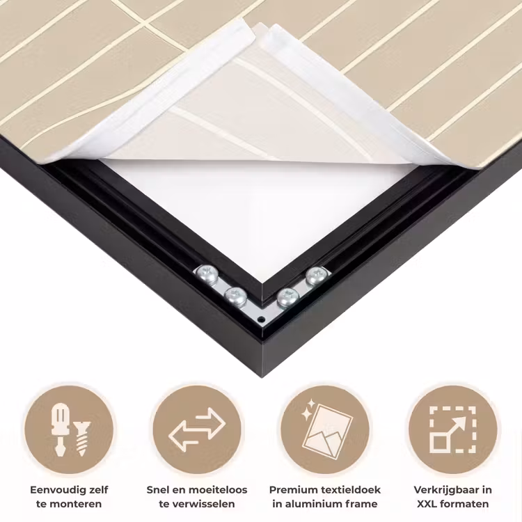 Verticaal - Wandtegel - Crème - Beige Textielframe zwart klein 947 -USP_closeupNL