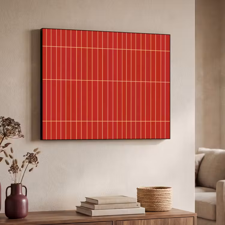 Verticaal - Wandtegel - Helderrood Textielframe zwart klein 947 -sfeer3