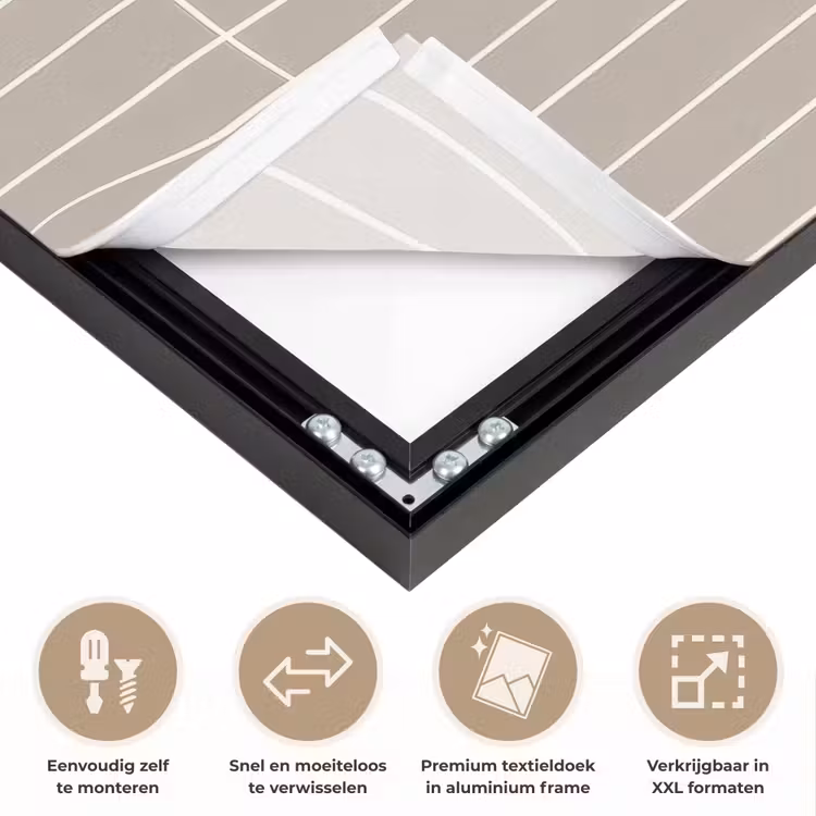 Verticaal - Wandtegel - Licht Beige Textielframe zwart klein 947 -USP_closeupNL