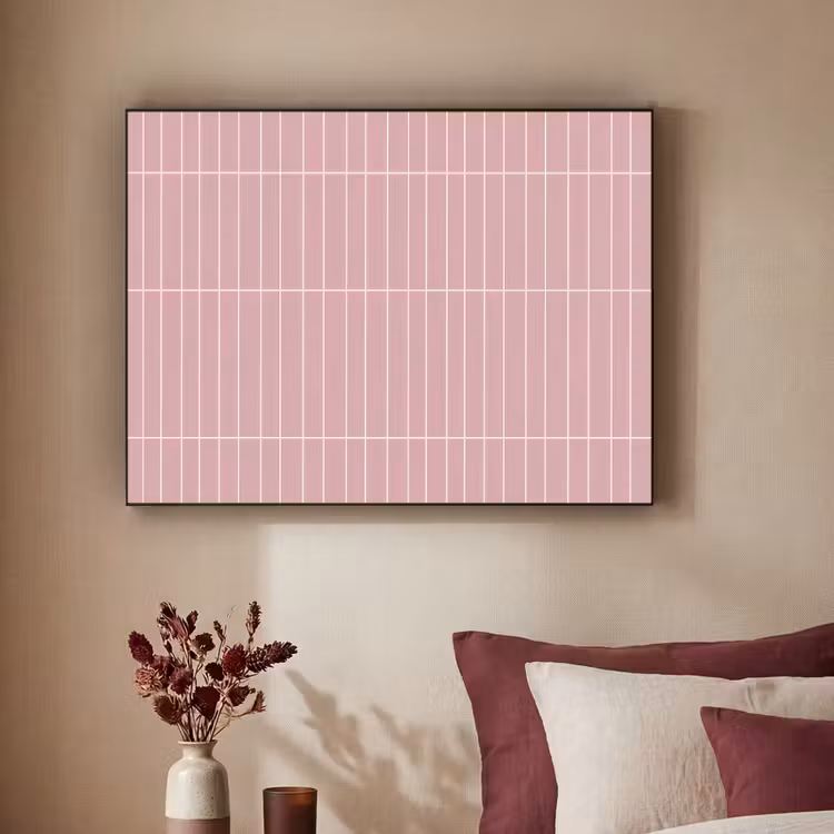 Verticaal - Wandtegel - Lichtroze Textielframe zwart klein 947 -sfeer1
