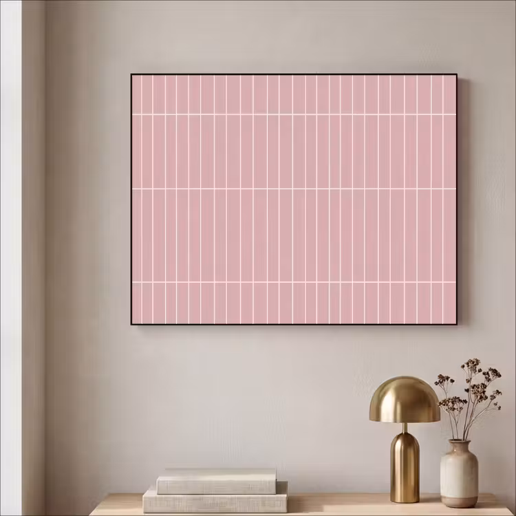 Verticaal - Wandtegel - Lichtroze Textielframe zwart klein 947 -sfeer2