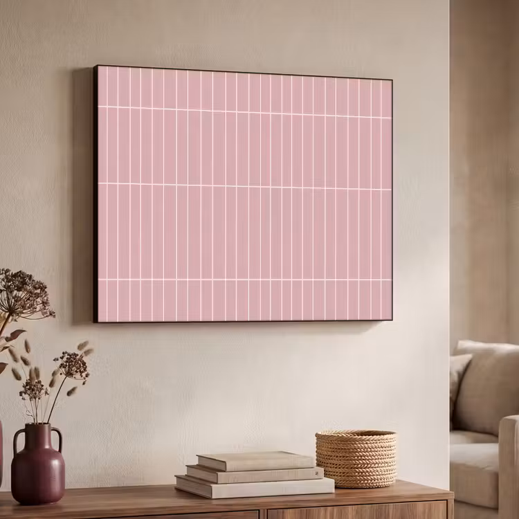 Verticaal - Wandtegel - Lichtroze Textielframe zwart klein 947 -sfeer3