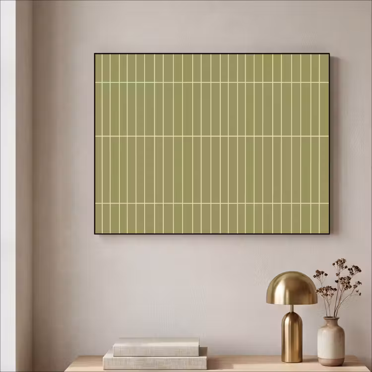 Verticaal - Wandtegel - Olijfgroen Textielframe zwart klein 947 -sfeer2
