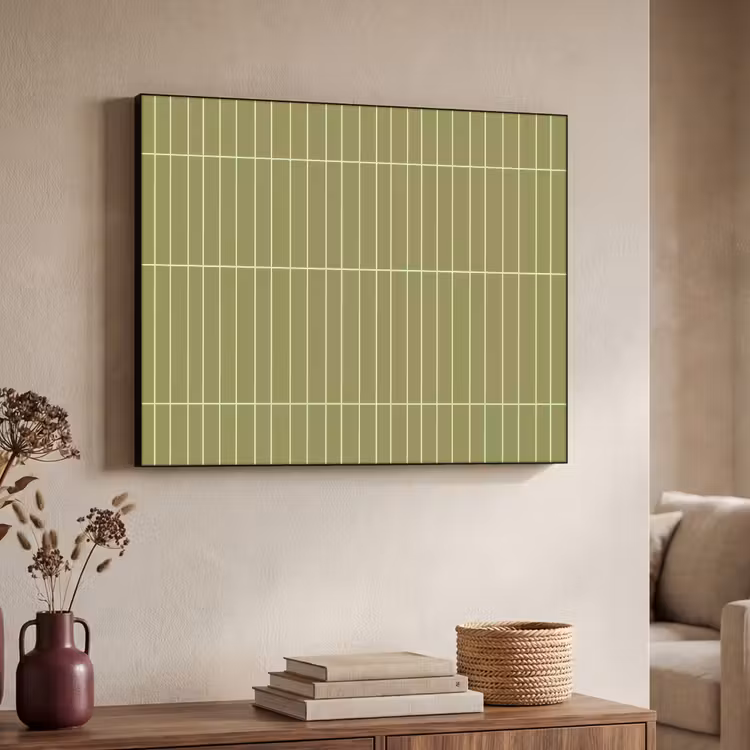 Verticaal - Wandtegel - Olijfgroen Textielframe zwart klein 947 -sfeer3