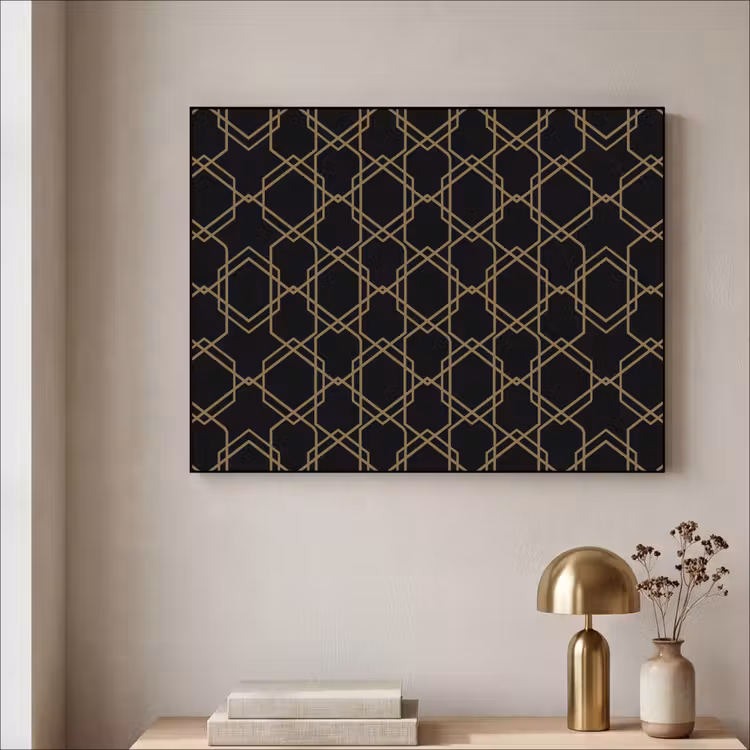 Verweven - Zeshoeken - Zwart - Goud Textielframe - compleet frame klein 947 -sfeer2