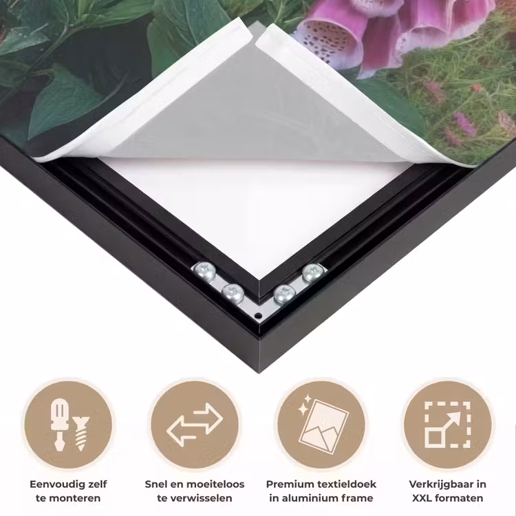 Vingerhoedskruid - Bloemen - Tuin Textielframe zwart klein -USP_closeupNL