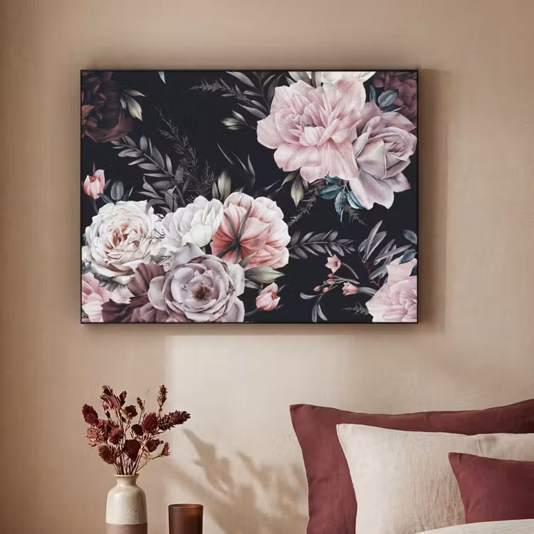 Vintage - Rozen - Romantisch - Bloemen Textielframe zwart klein -sfeer1