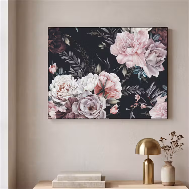 Vintage - Rozen - Romantisch - Bloemen Textielframe zwart klein -sfeer2