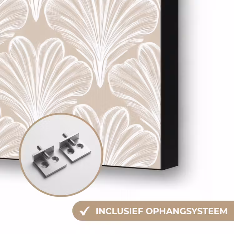Vintage - Waaier -Crème Textielframe zwart klein 947 -USP_ophangsysteemNL
