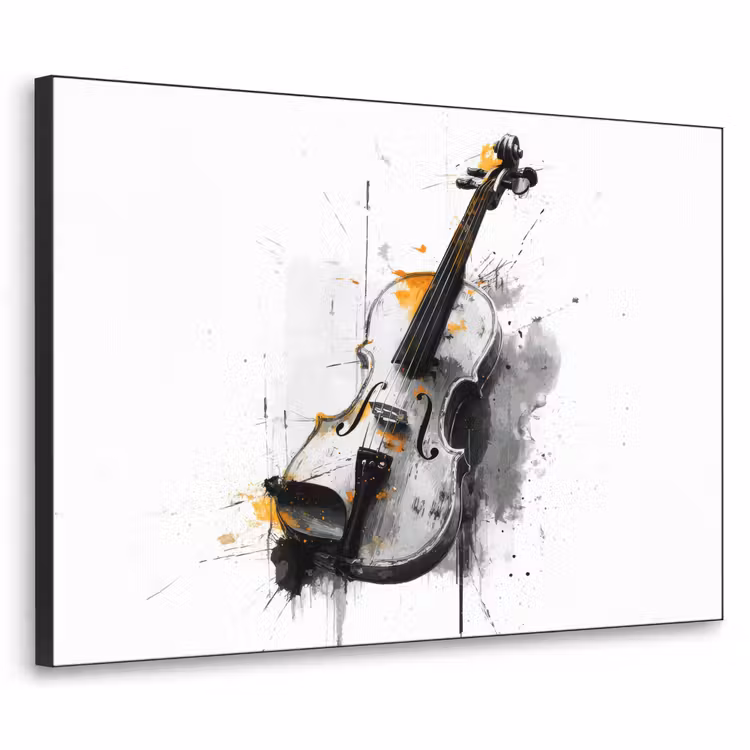 Viool - Oranje - Zwart - Penseelstreken Textielframe - compleet frame klein -3d