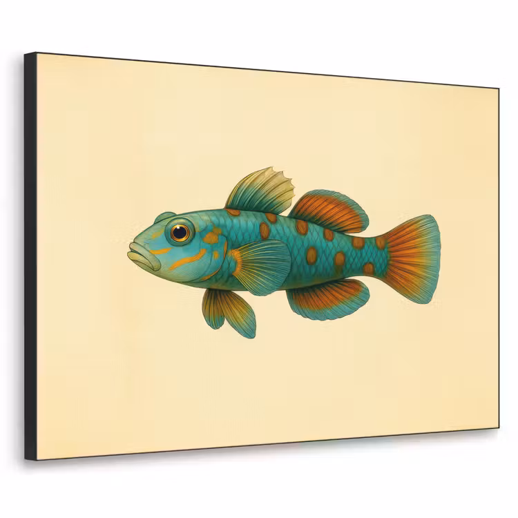 Vis - Blauw - Stippen - Schubben Textielframe zwart klein -3d
