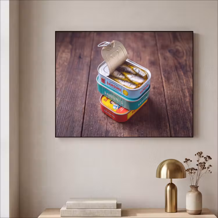 Art frame - Vis - Blikjes - Keuken - Vis - Blikjes - Keuken Textielframe zwart klein
