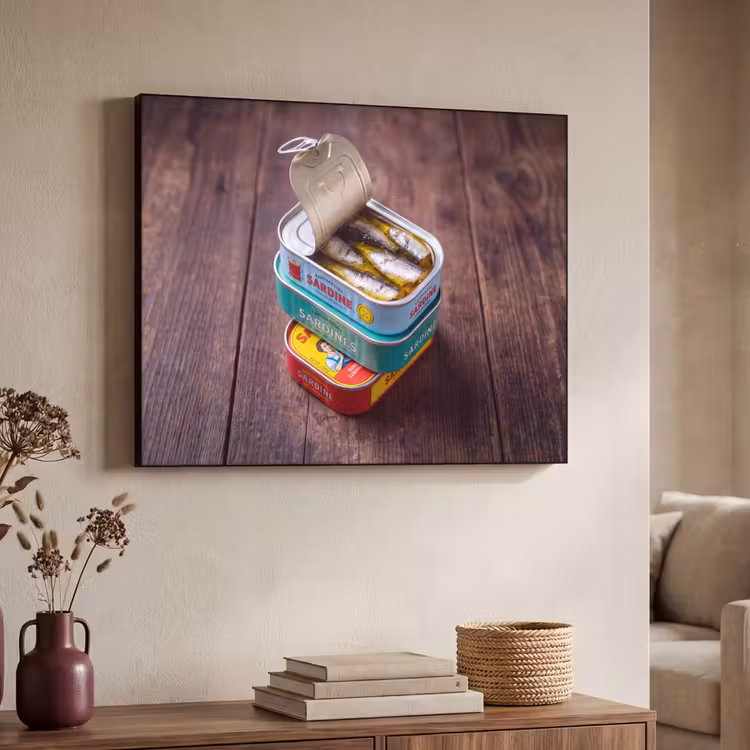 Art frame - Vis - Blikjes - Keuken - Vis - Blikjes - Keuken Textielframe zwart klein