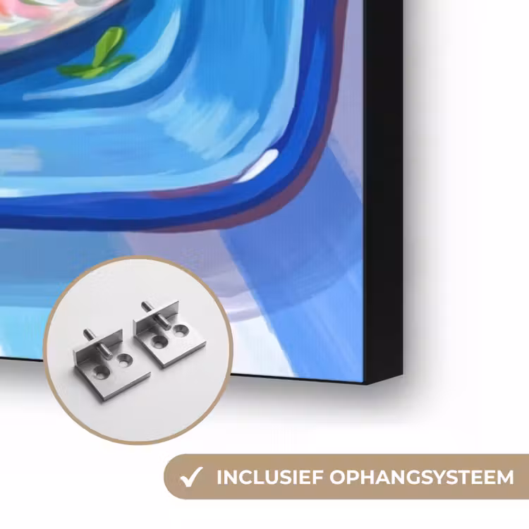 Vis - Citroen - Kruiden - Eten - Blauw Textielframe zwart klein -USP_ophangsysteemNL