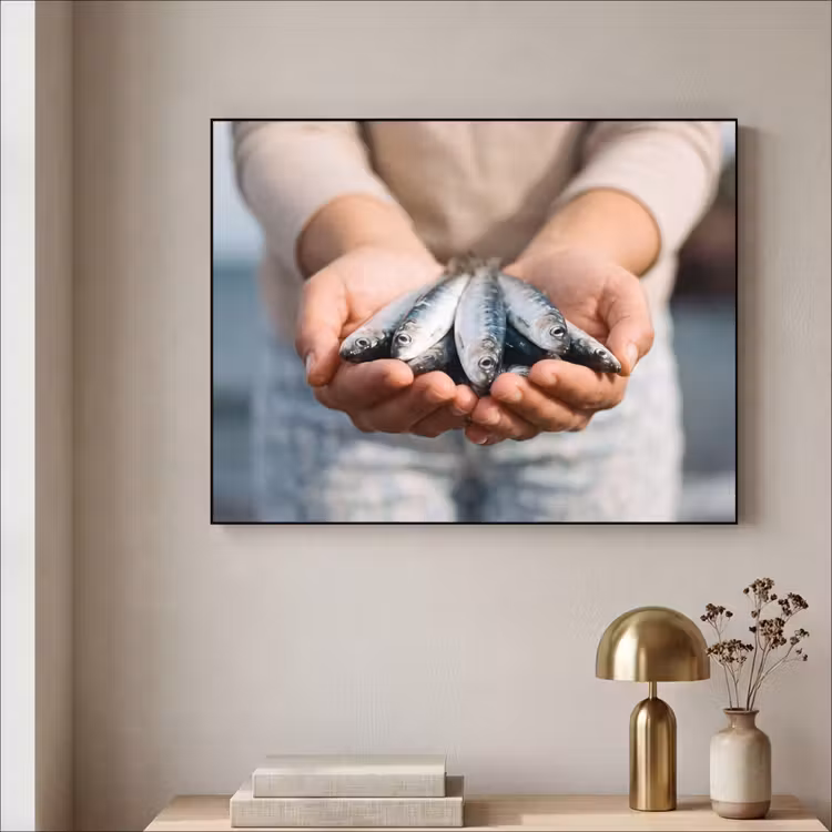 Art frame - Vis - Handen - Natuur - Vis - Handen - Natuur Textielframe zwart klein