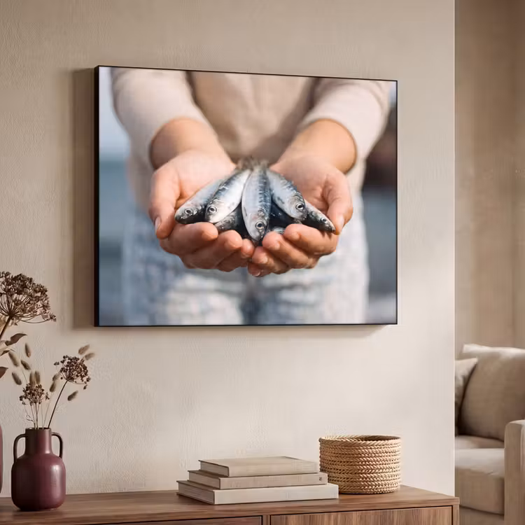 Art frame - Vis - Handen - Natuur - Vis - Handen - Natuur Textielframe zwart klein