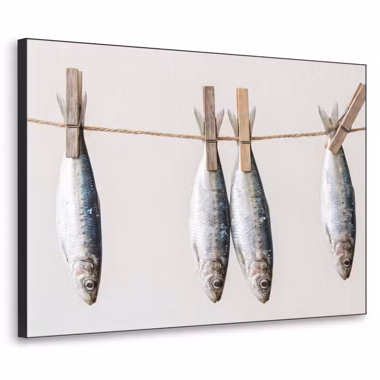 Art frame - Vis - Hangend - Eten - Vis - Hangend - Eten Textielframe zwart klein