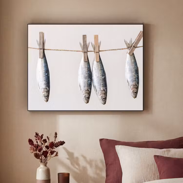 Art frame - Vis - Hangend - Eten - Vis - Hangend - Eten Textielframe zwart klein