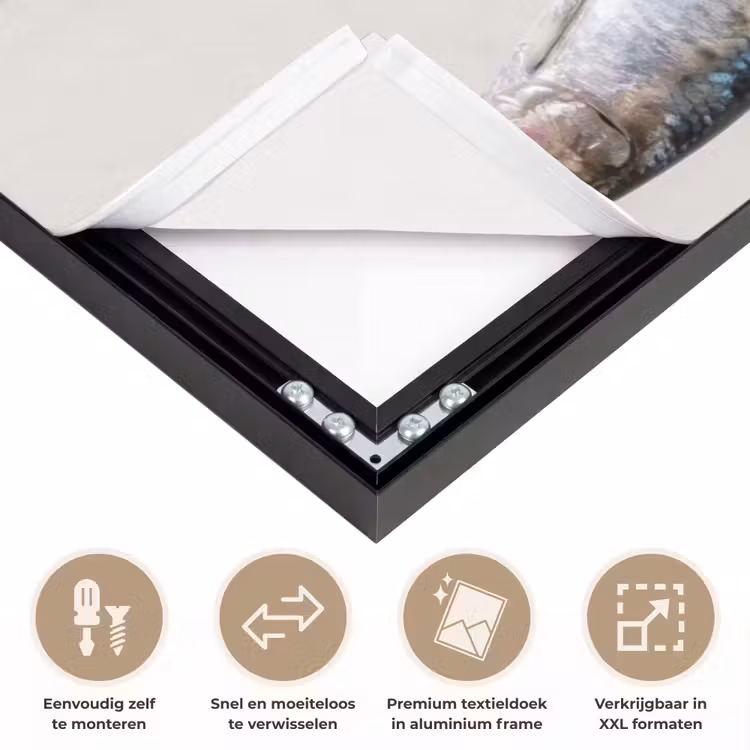 Art frame - Vis - Hangend - Eten - Vis - Hangend - Eten Textielframe zwart klein