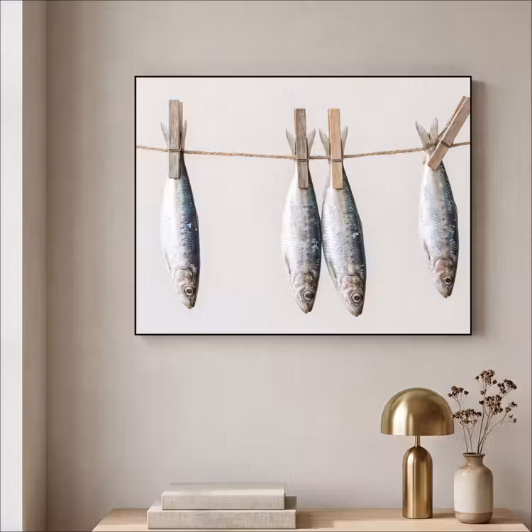 Art frame - Vis - Hangend - Eten - Vis - Hangend - Eten Textielframe zwart klein