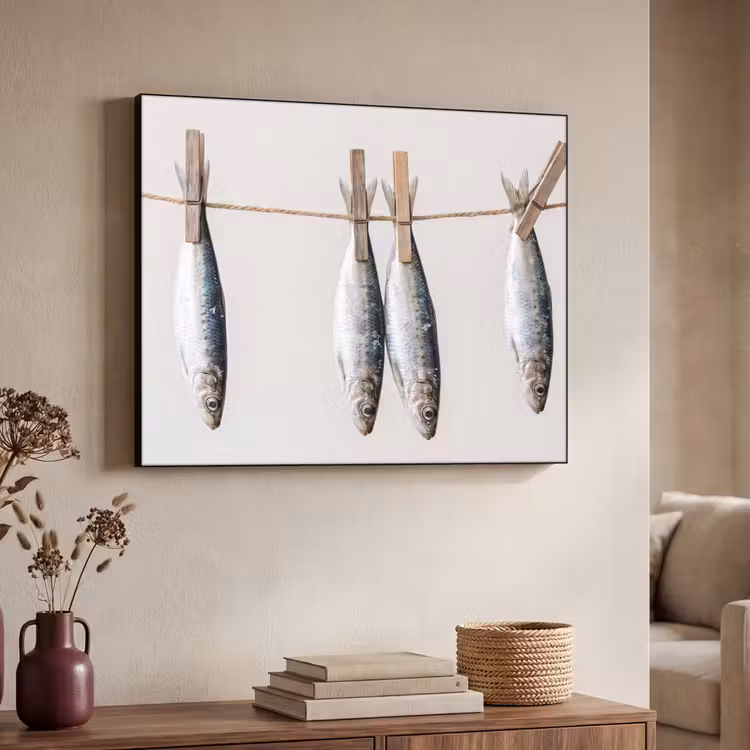Art frame - Vis - Hangend - Eten - Vis - Hangend - Eten Textielframe zwart klein