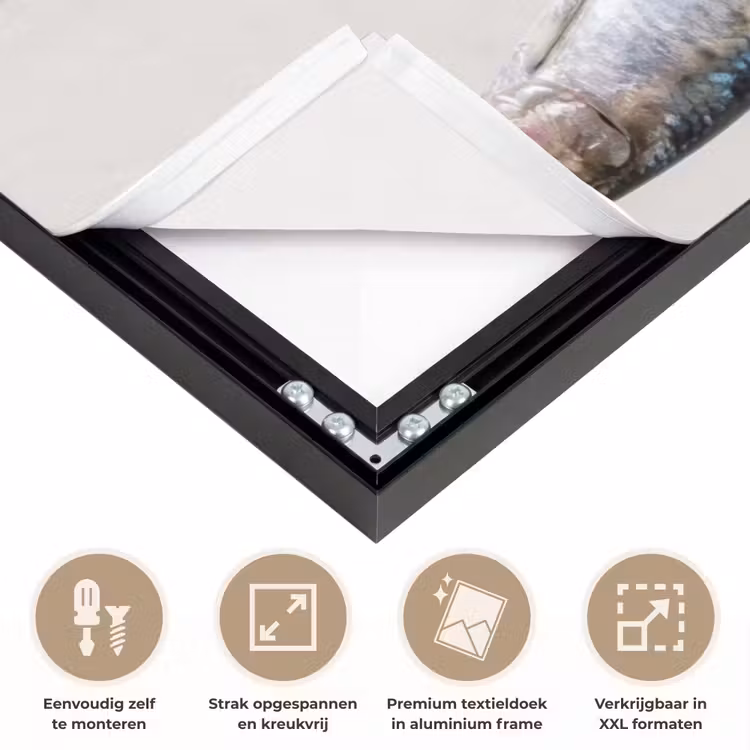 Art frame - Vis - Hangend - Eten - Vis - Hangend - Eten Textielframe zwart klein