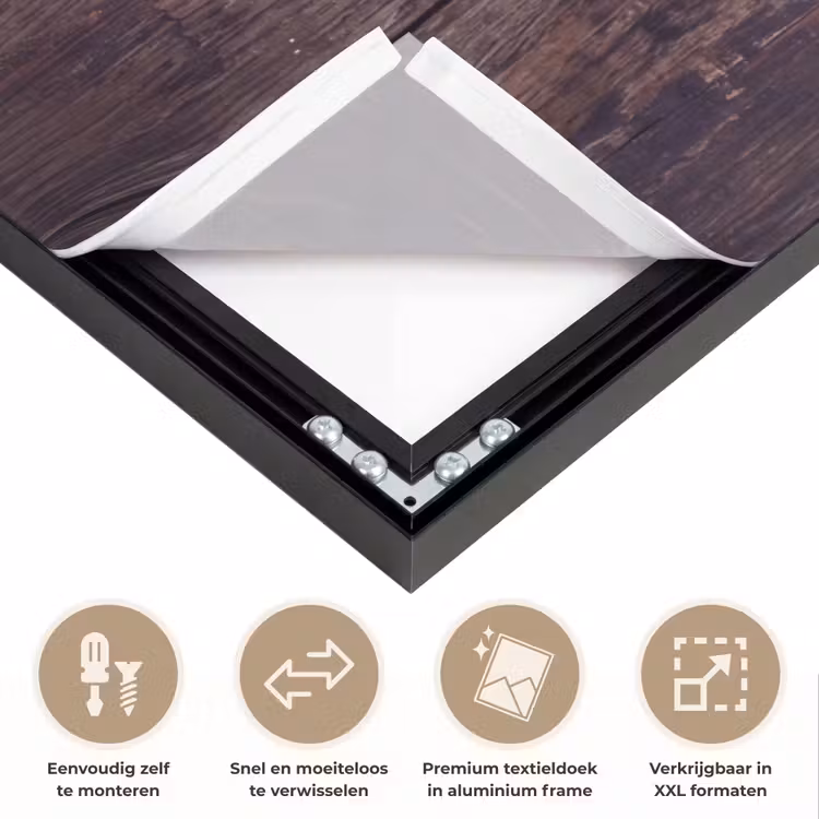 Art frame - Vis - Hout - Eten - Vis - Hout - Eten Textielframe zwart klein