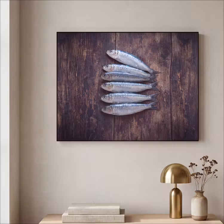 Art frame - Vis - Hout - Eten - Vis - Hout - Eten Textielframe zwart klein