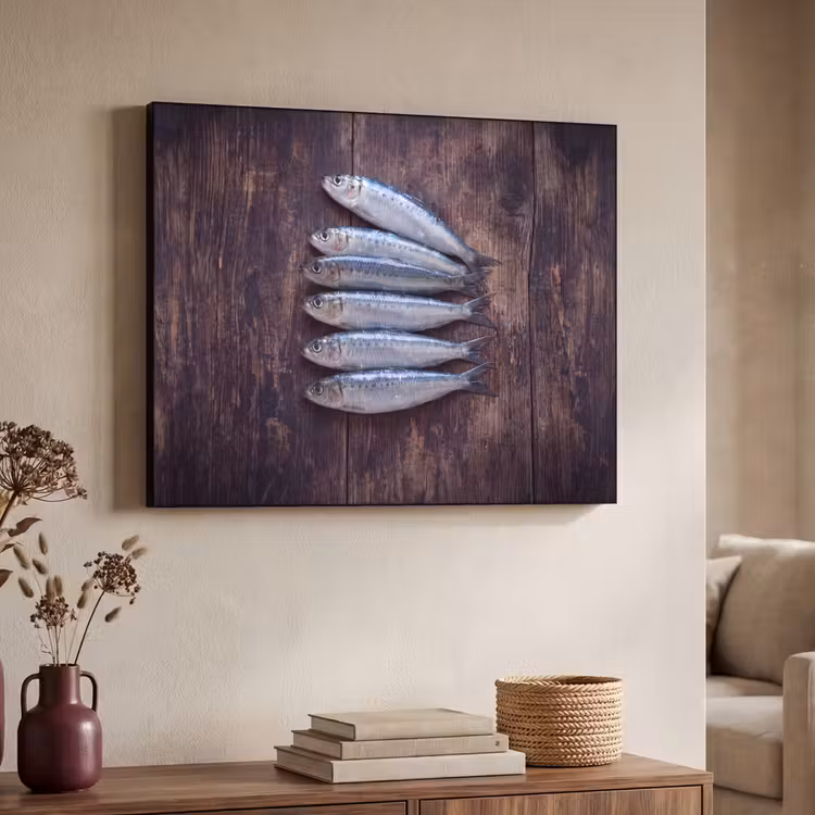 Art frame - Vis - Hout - Eten - Vis - Hout - Eten Textielframe zwart klein