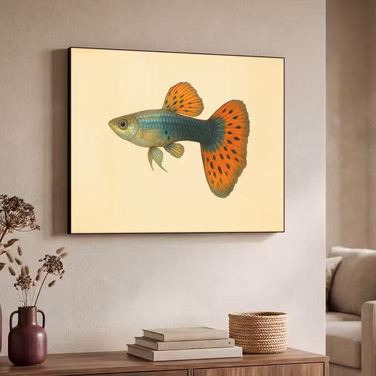 Vis - illustratie - Stippen - Oranje Textielframe zwart klein -sfeer3