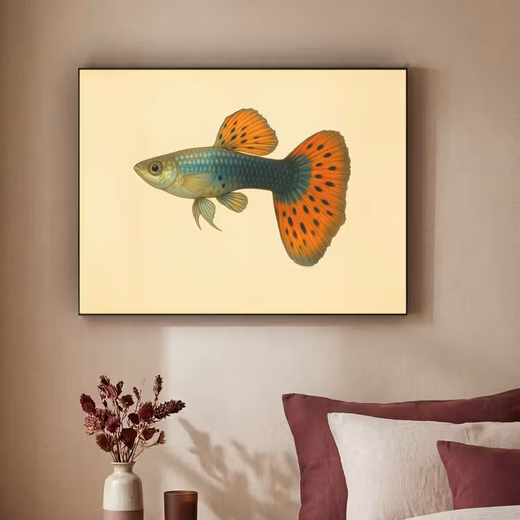 Vis - illustratie - Stippen - Oranje Textielframe - compleet frame klein -sfeer1