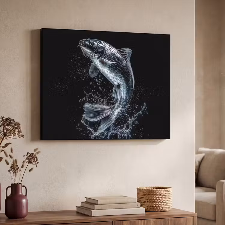 Vis - Koi - Zwart - Water Textielframe - compleet frame klein -sfeer3